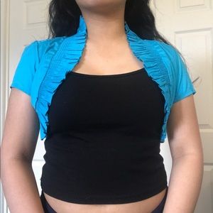 Turquoise Cropped Lace Blazer/Cardigan Top